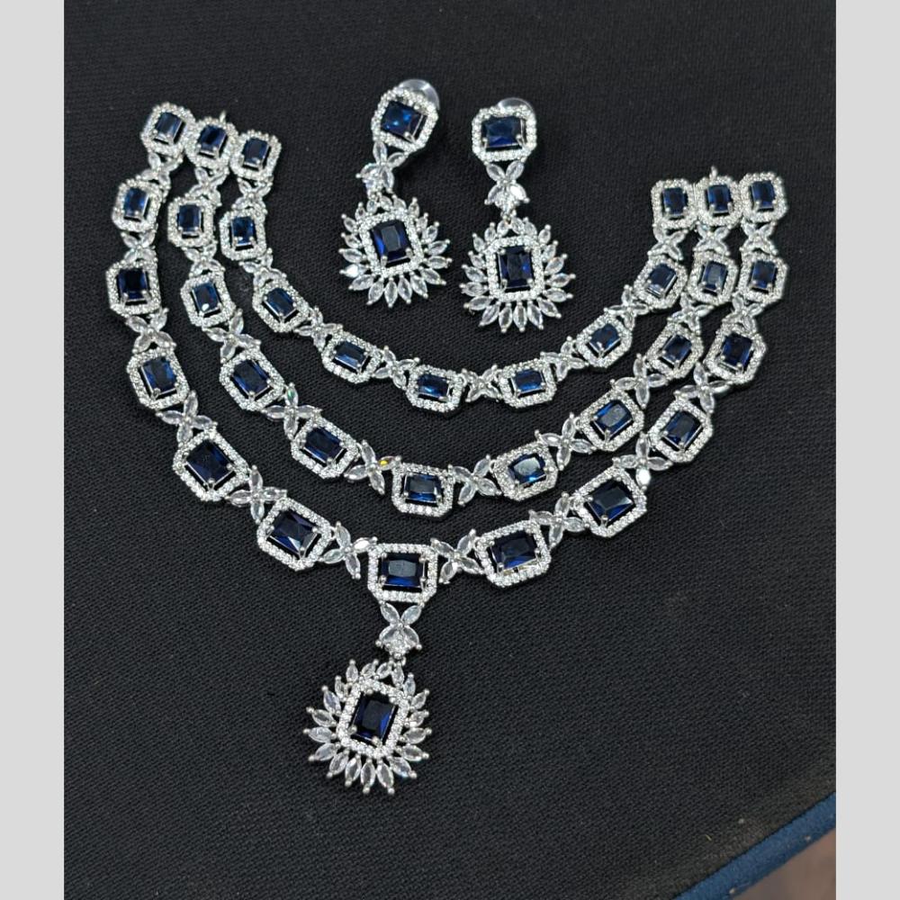 Akruti Collection Silver Plated American Diamond Necklace Set
