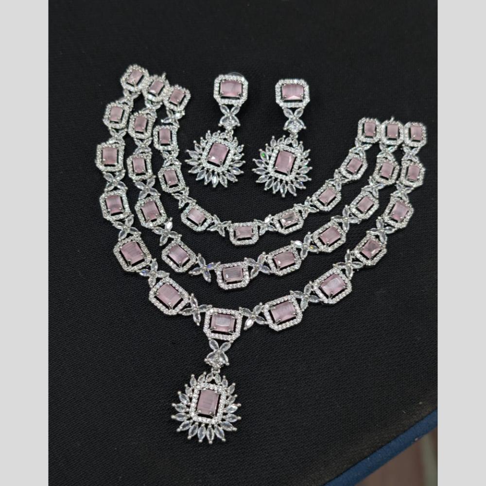 Akruti Collection Silver Plated American Diamond Necklace Set