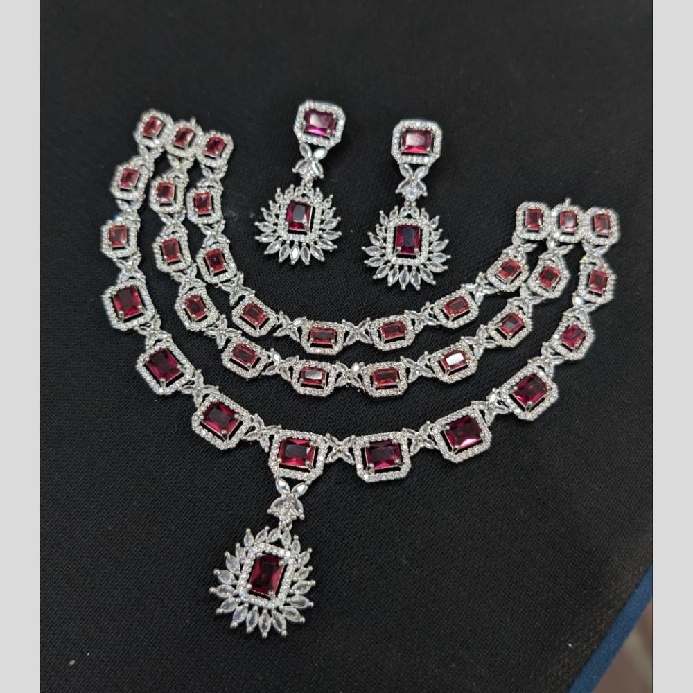 Akruti Collection Silver Plated American Diamond Necklace Set