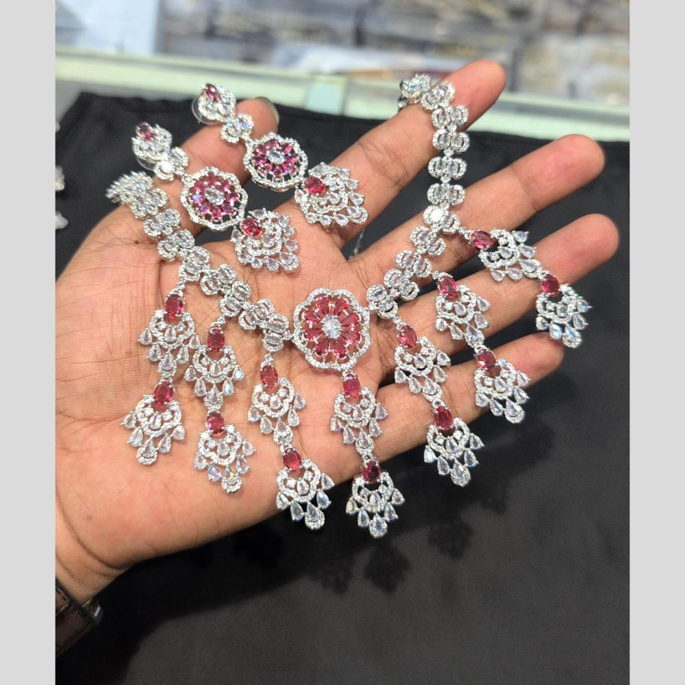 Akruti Collection Silver Plated American Diamond Necklace Set