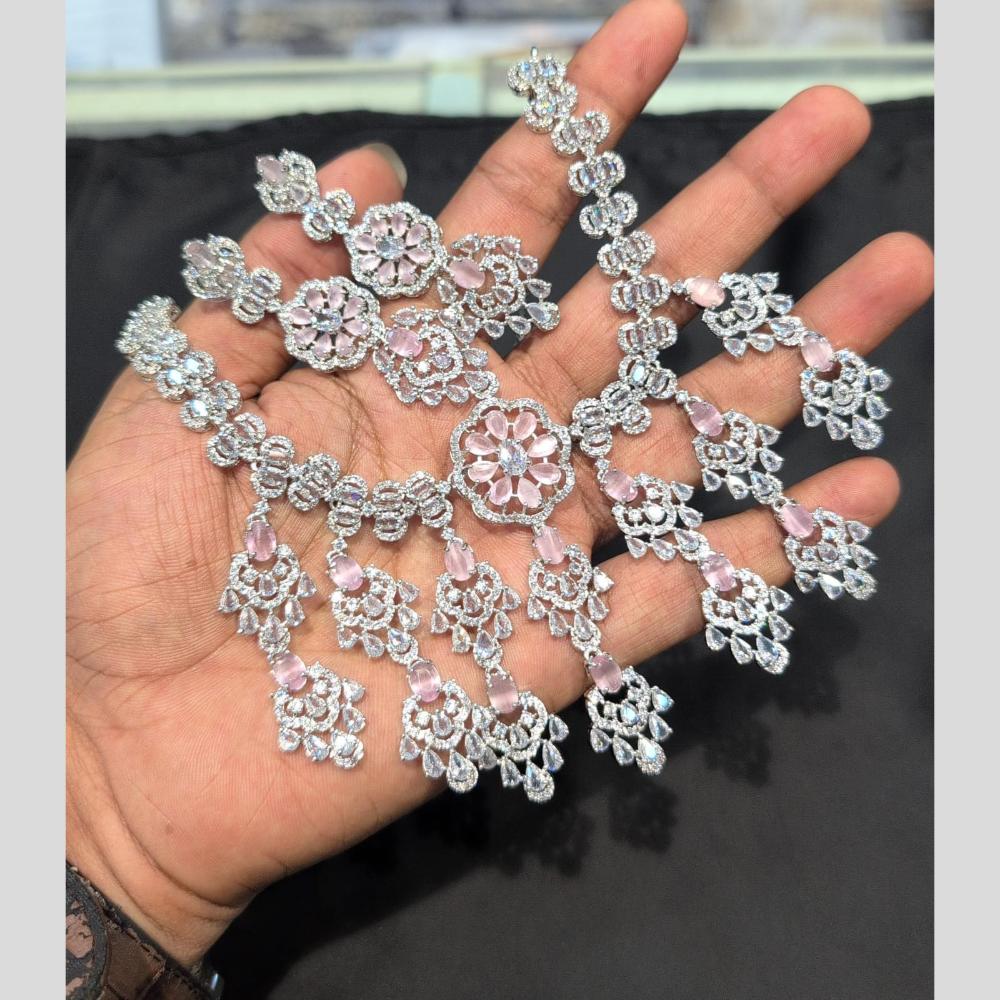 Akruti Collection Silver Plated American Diamond Necklace Set