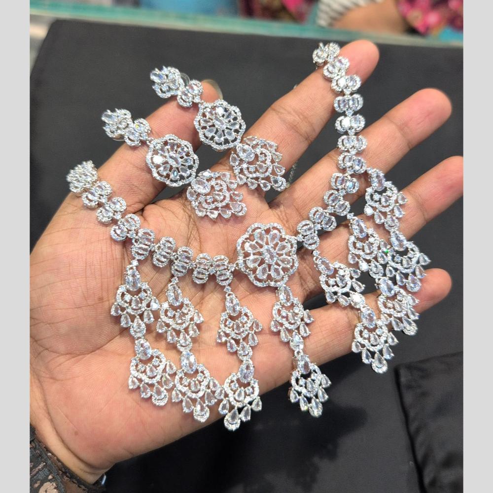 Akruti Collection Silver Plated American Diamond Necklace Set