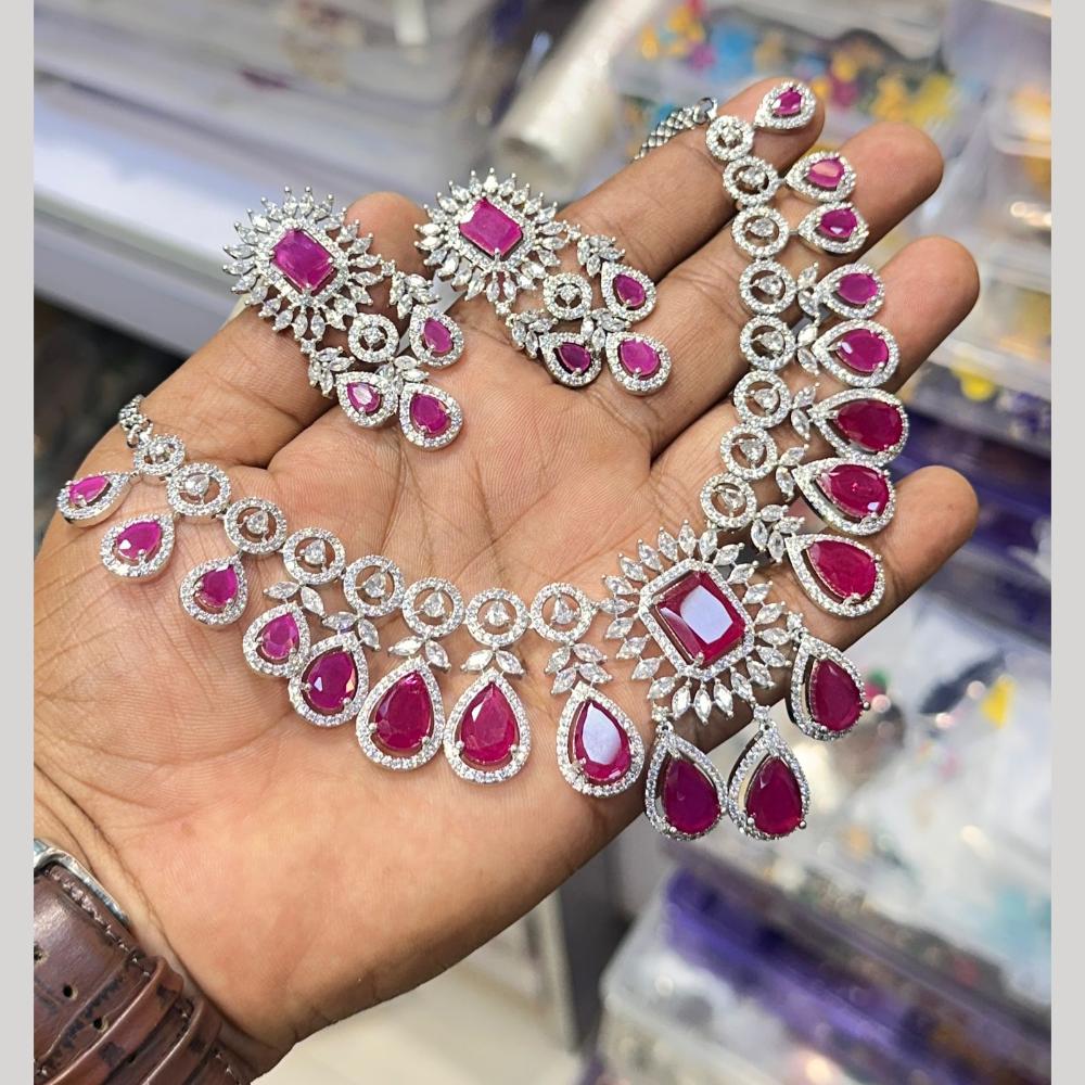 Akruti Collection Silver Plated American Diamond Necklace Set