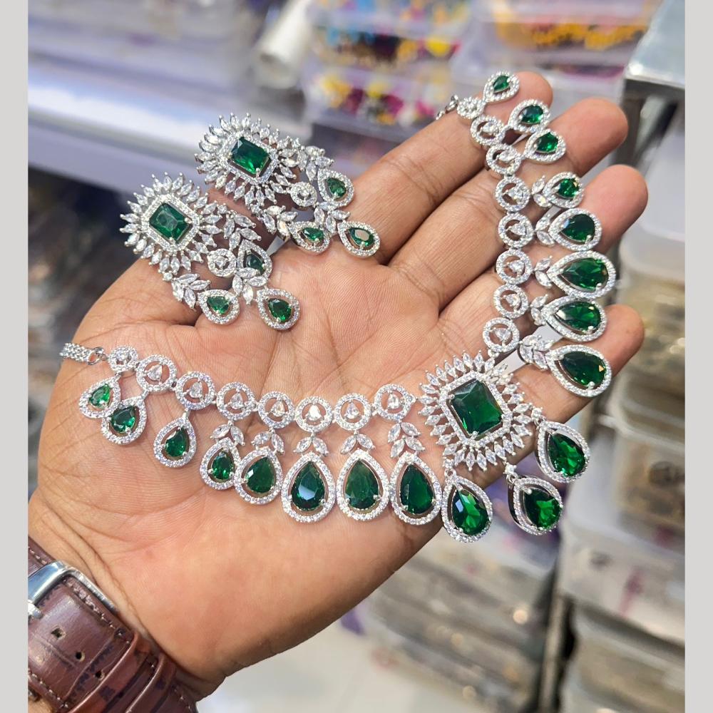 Akruti Collection Silver Plated American Diamond Necklace Set