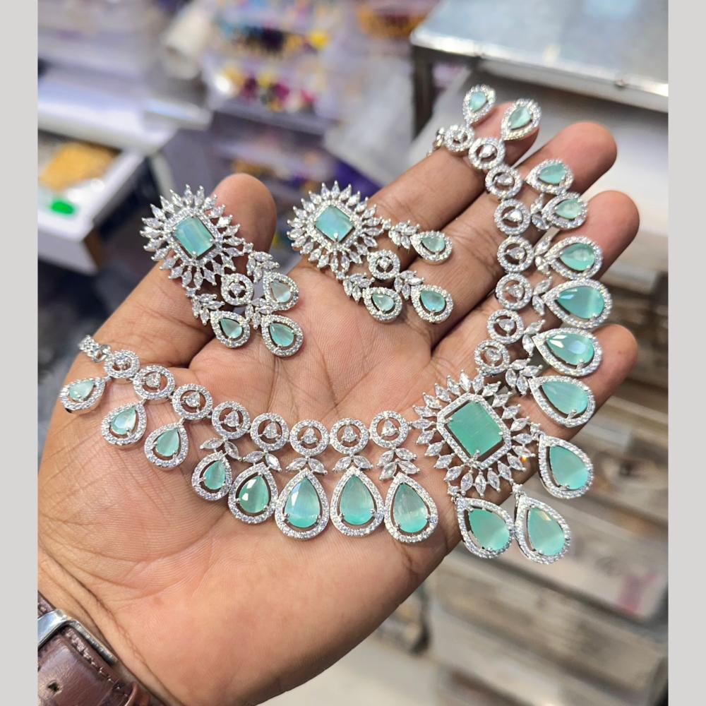 Akruti Collection Silver Plated American Diamond Necklace Set