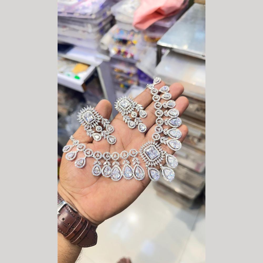 Akruti Collection Silver Plated American Diamond Necklace Set