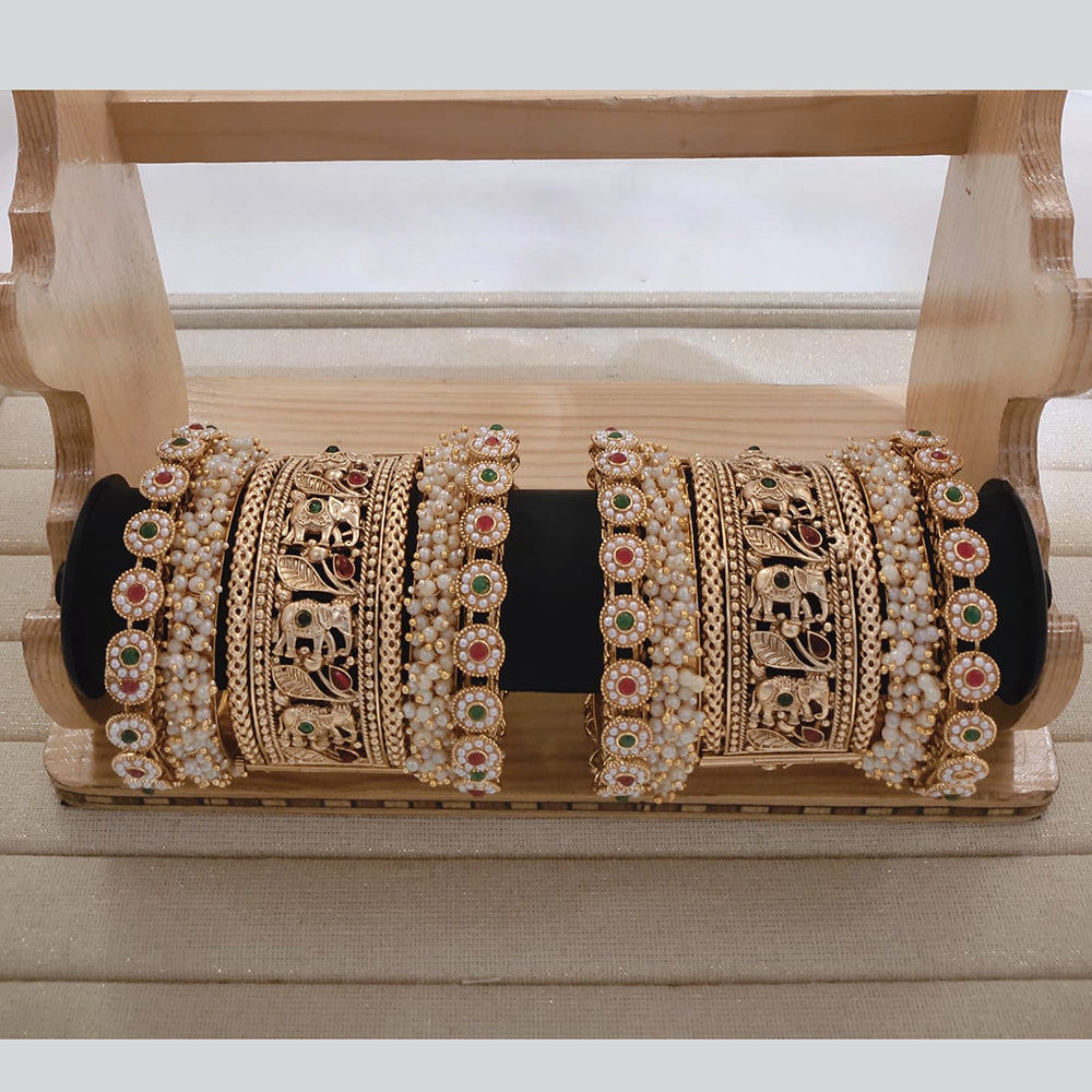 Akruti Collection Gold Plated Pota Stone And Pearl Bangle Set