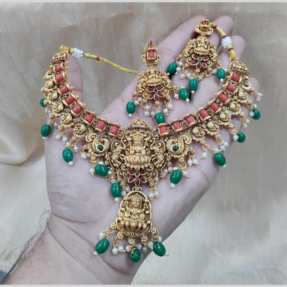 Akruti Collection Enthic Temple Necklace Set with Pota Stones & Beads