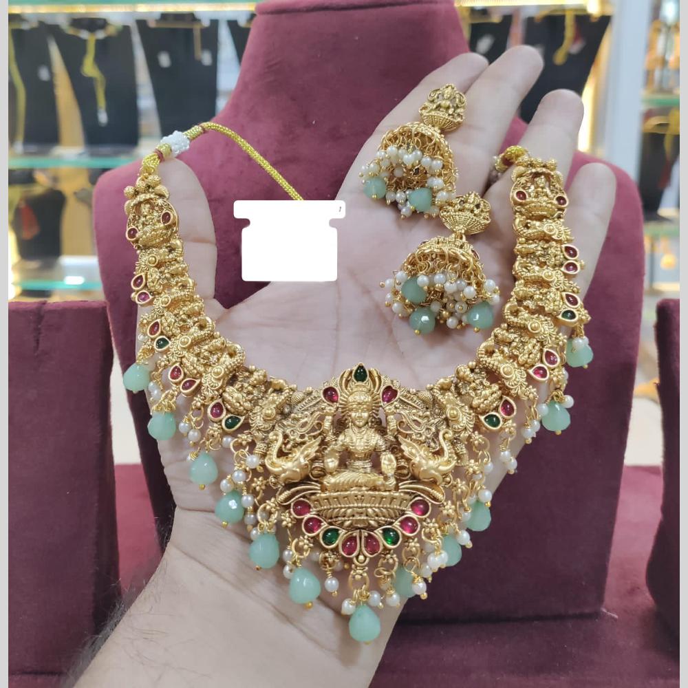 Akruti Collection Temple Necklace Set with Goddess Lakshmi Pendant