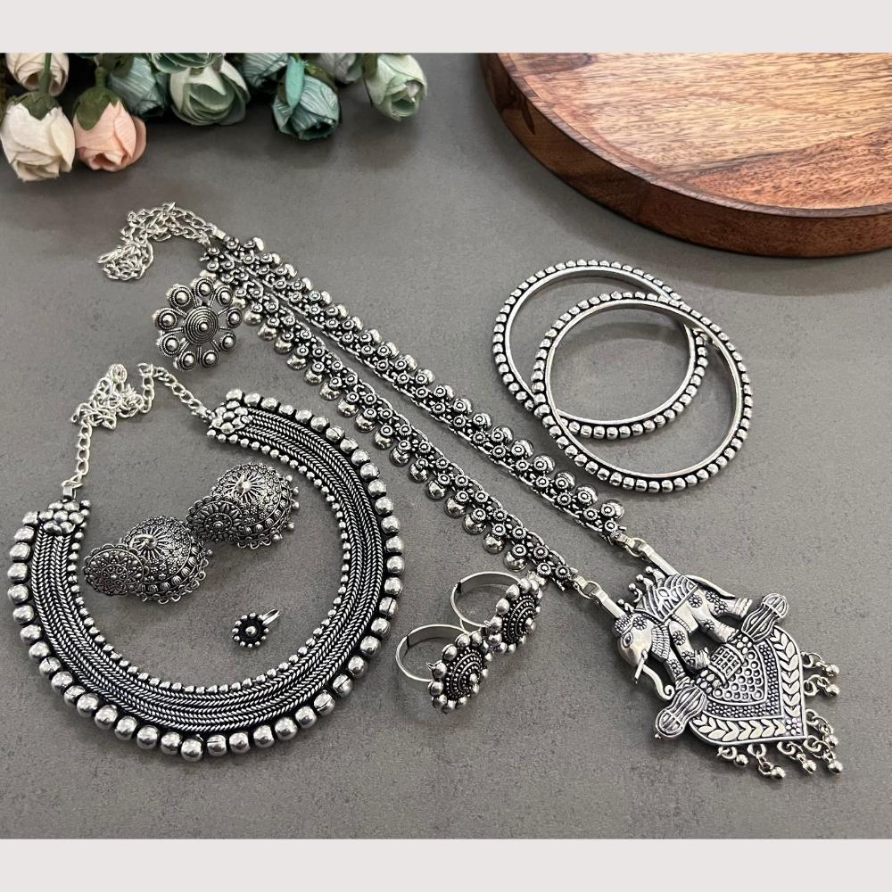 Akruti Collection Bold Beauty Oxidised Plated Combo Set