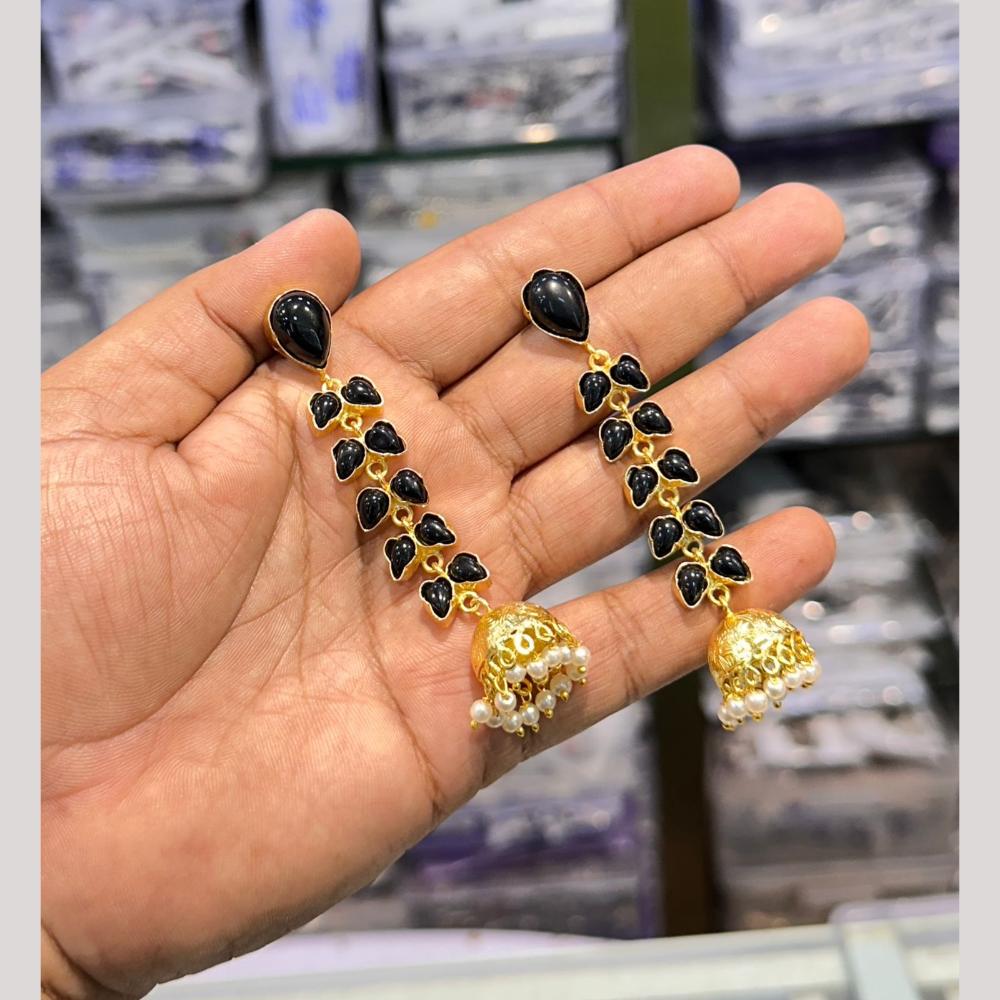 Akruti Collection Antique Gold Plated Pota Stones And Pearls Jhumki Earrings