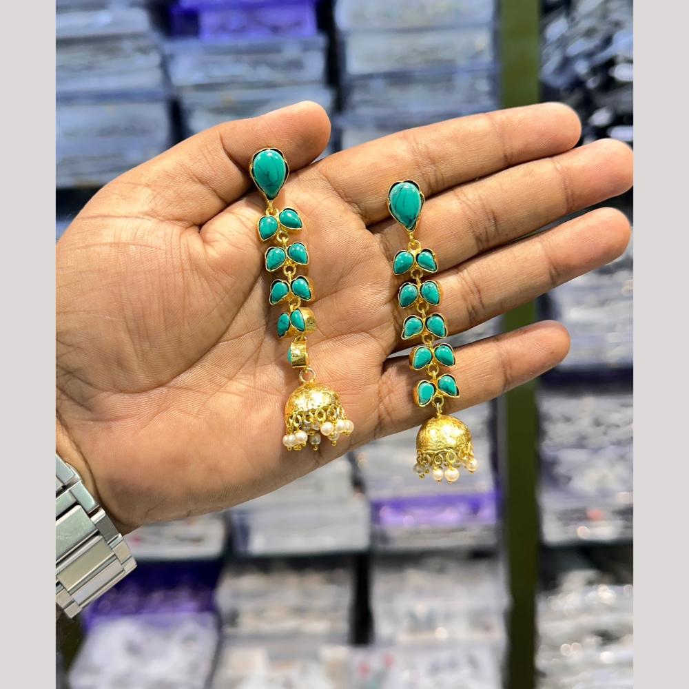 Akruti Collection Antique Gold Plated Pota Stones And Pearls Jhumki Earrings