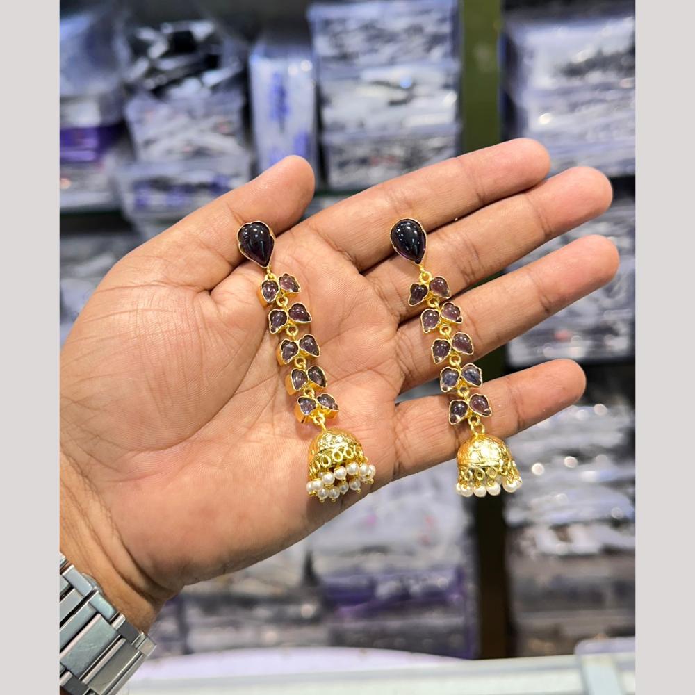 Akruti Collection Antique Gold Plated Pota Stones And Pearls Jhumki Earrings