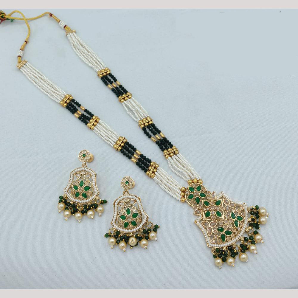Akruti Collection Traditional Glamour Crystal Stone And Pearl Long Necklace Set