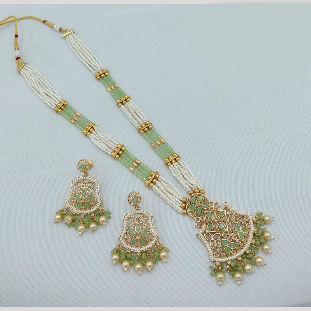 Akruti Collection Traditional Glamour Crystal Stone And Pearl Long Necklace Set