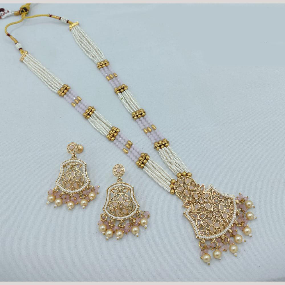 Akruti Collection Traditional Glamour Crystal Stone And Pearl Long Necklace Set