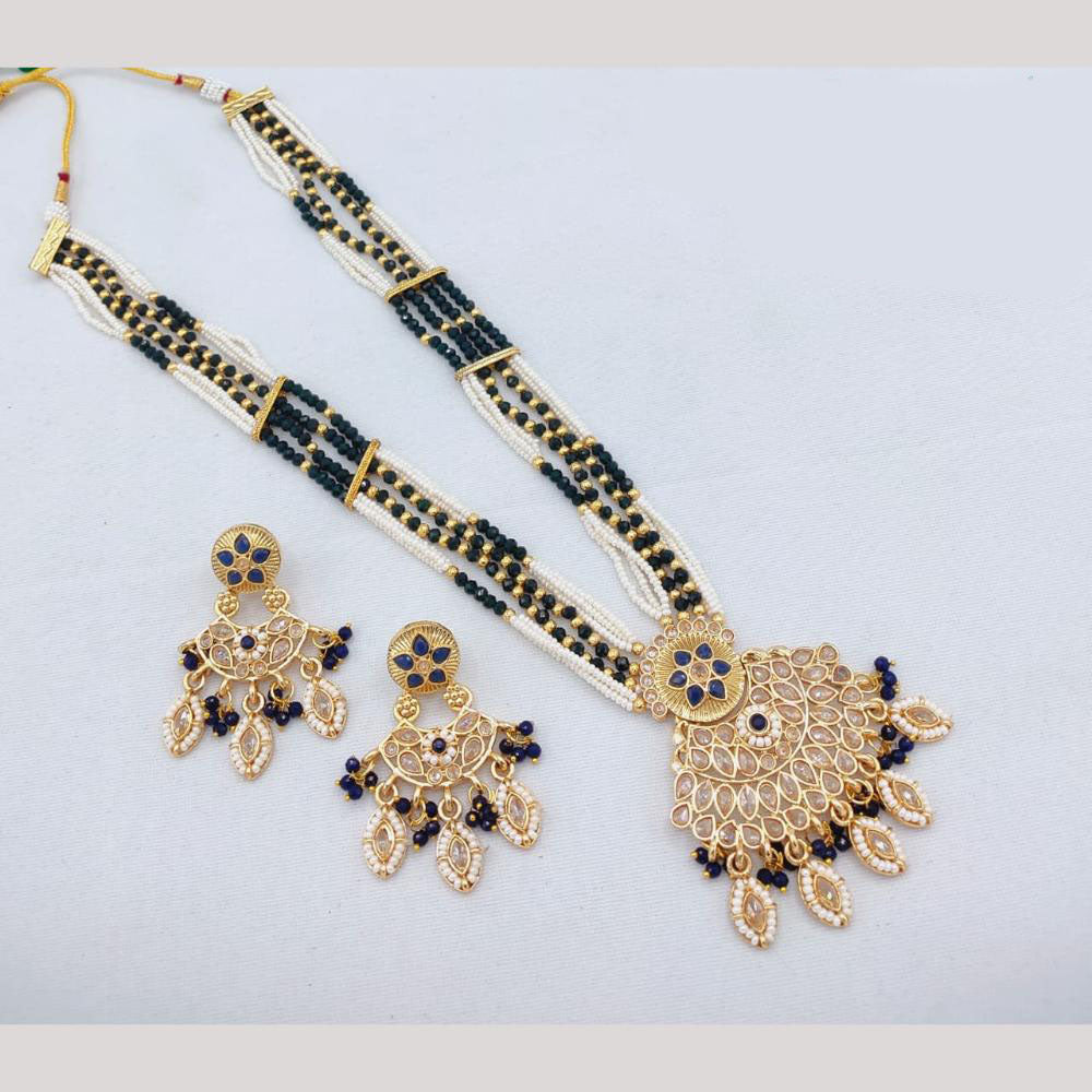 Akruti Collection Traditional Glamour Crystal Stone And Pearl Long Necklace Set