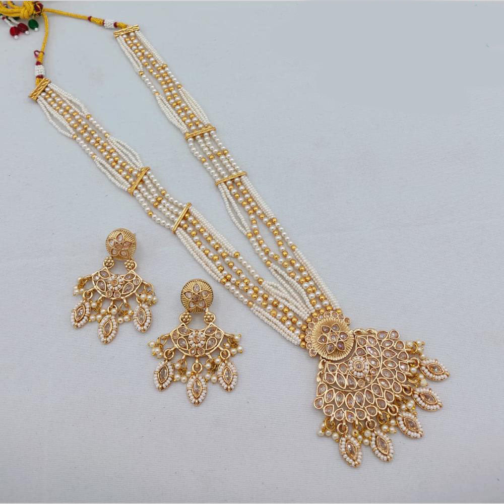 Akruti Collection Traditional Glamour Crystal Stone And Pearl Long Necklace Set