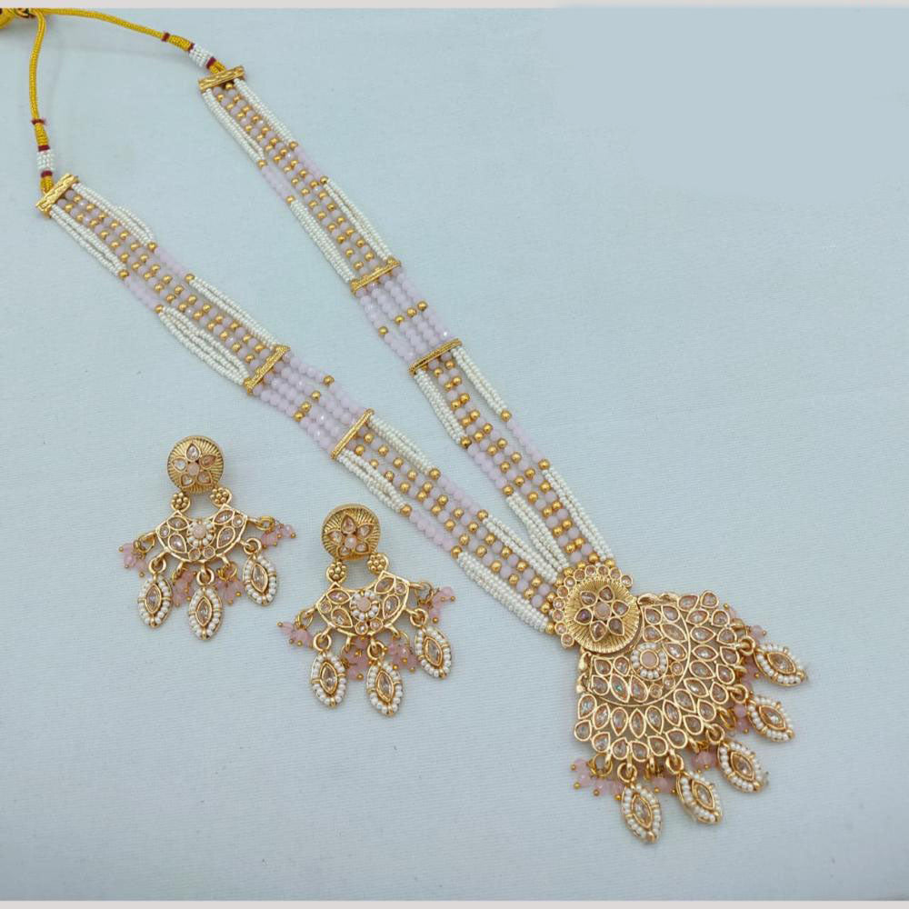Akruti Collection Traditional Glamour Crystal Stone And Pearl Long Necklace Set