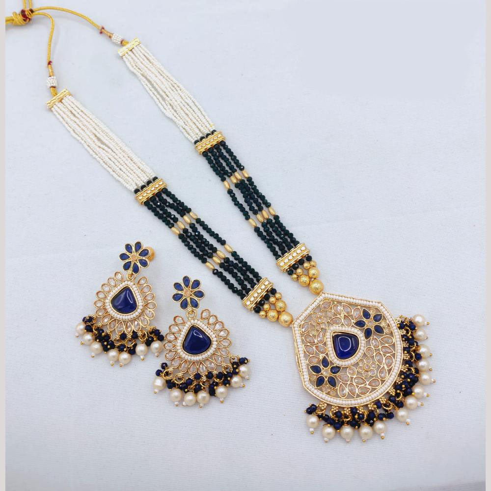Akruti Collection Traditional Glamour Crystal Stone And Pearl Long Necklace Set