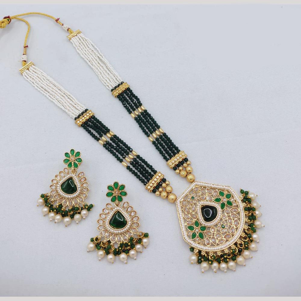 Akruti Collection Traditional Glamour Crystal Stone And Pearl Long Necklace Set