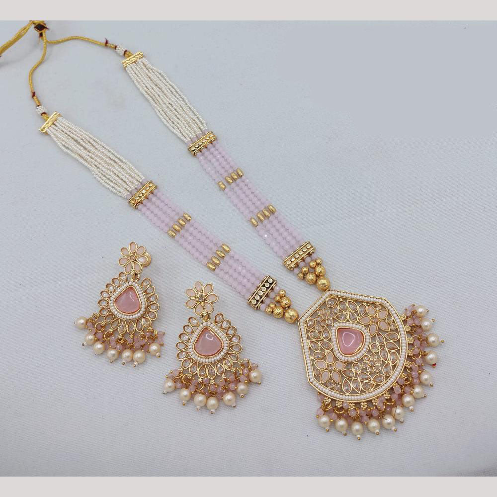 Akruti Collection Traditional Glamour Crystal Stone And Pearl Long Necklace Set
