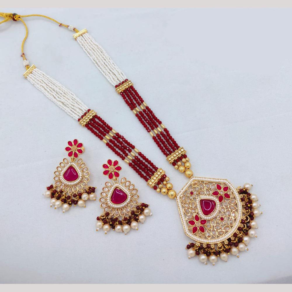 Akruti Collection Traditional Glamour Crystal Stone And Pearl Long Necklace Set