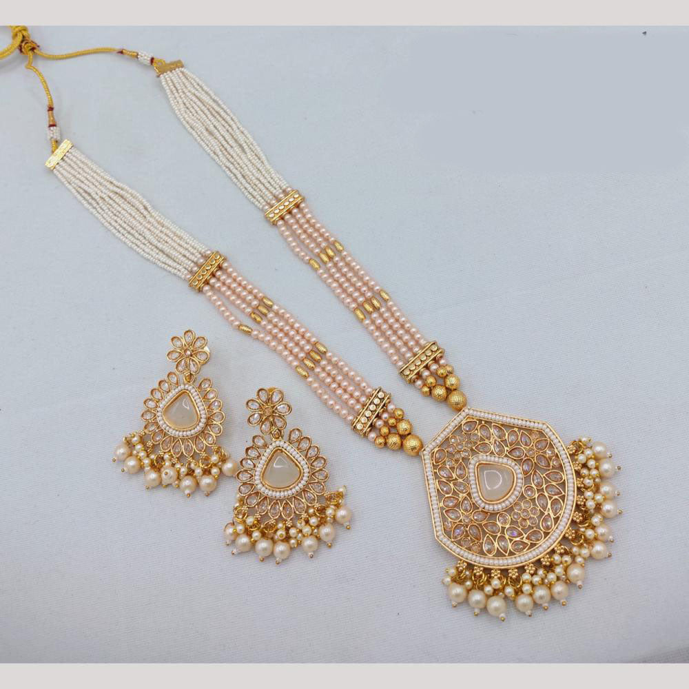 Akruti Collection Traditional Glamour Crystal Stone And Pearl Long Necklace Set