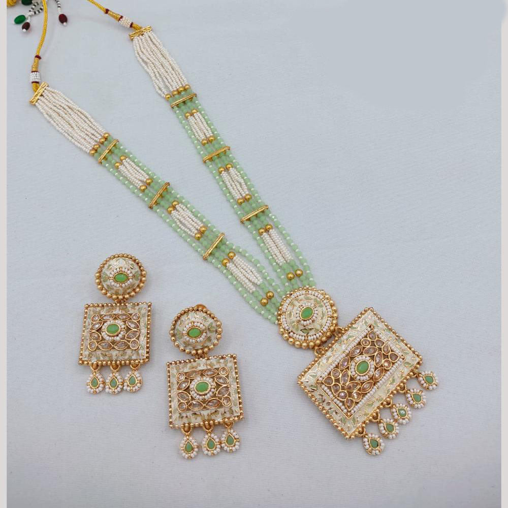 Akruti Collection Traditional Glamour Crystal Stone And Pearl Long Necklace Set