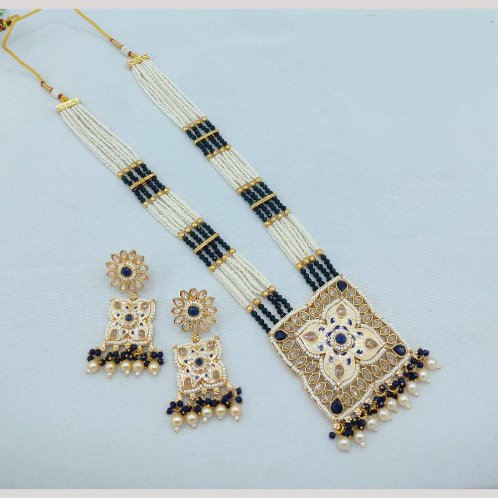 Akruti Collection Traditional Glamour Crystal Stone And Pearl Long Necklace Set