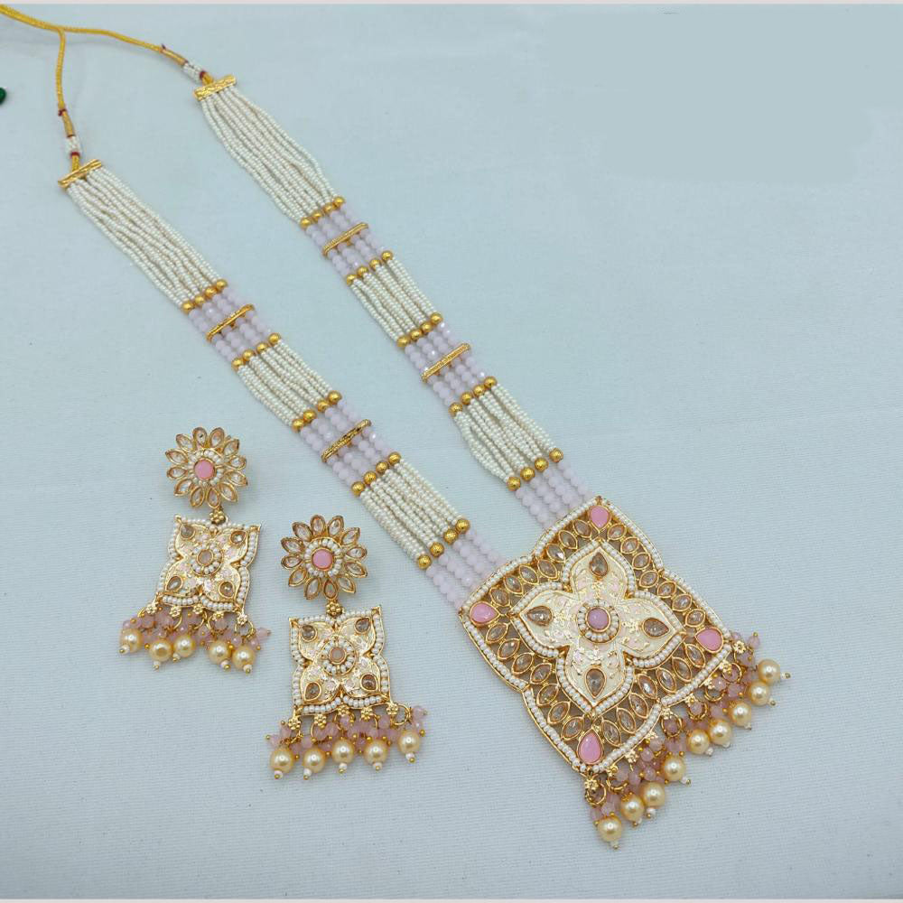Akruti Collection Traditional Glamour Crystal Stone And Pearl Long Necklace Set