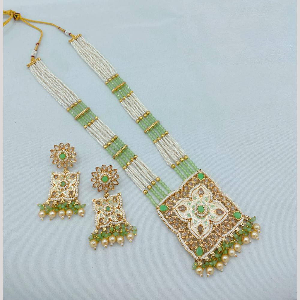 Akruti Collection Traditional Glamour Crystal Stone And Pearl Long Necklace Set