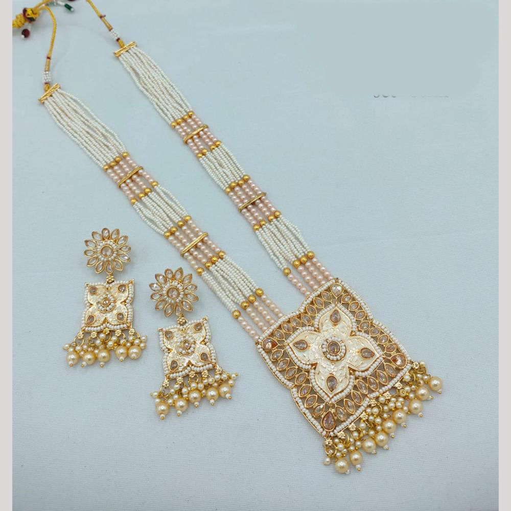 Akruti Collection Traditional Glamour Crystal Stone And Pearl Long Necklace Set