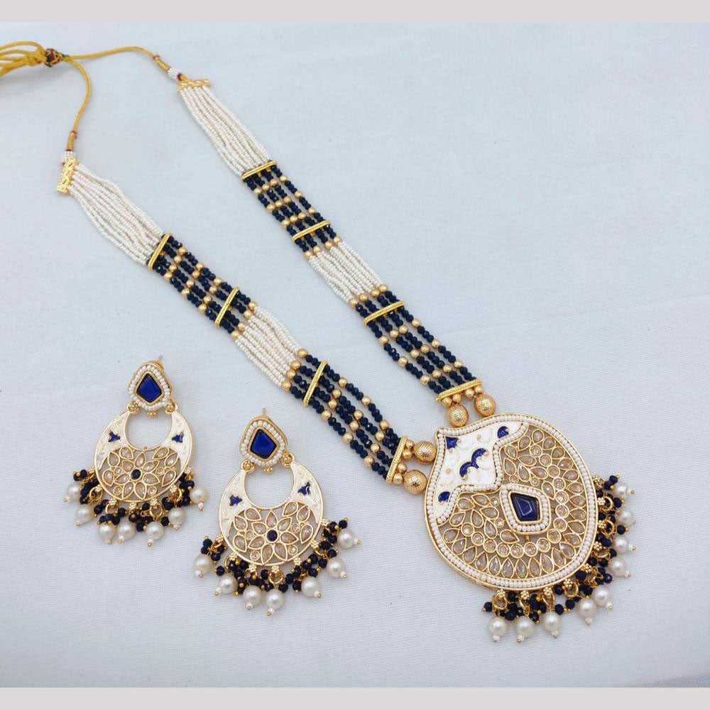 Akruti Collection Traditional Glamour Crystal Stone And Pearl Long Necklace Set