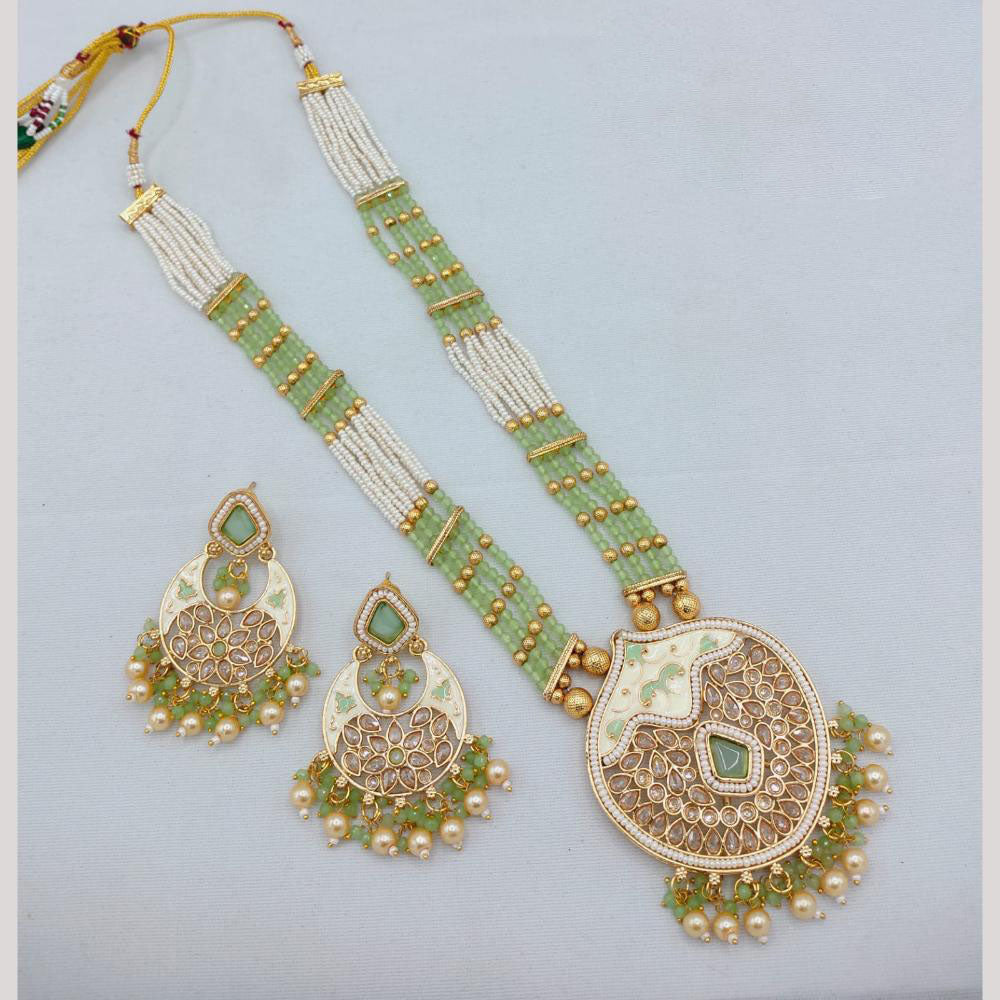 Akruti Collection Traditional Glamour Crystal Stone And Pearl Long Necklace Set