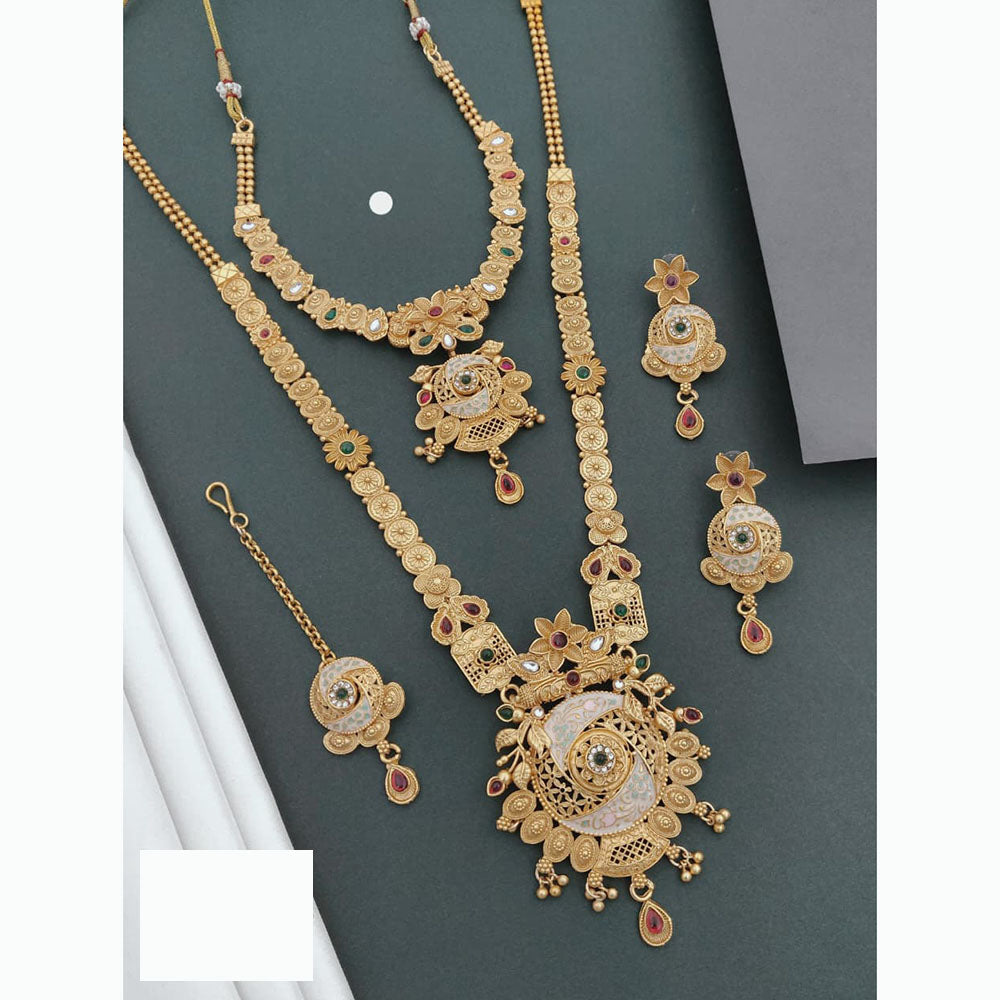 Akruti Collection Ethnic Beauty Pota Stone And Meenakari Necklace Set