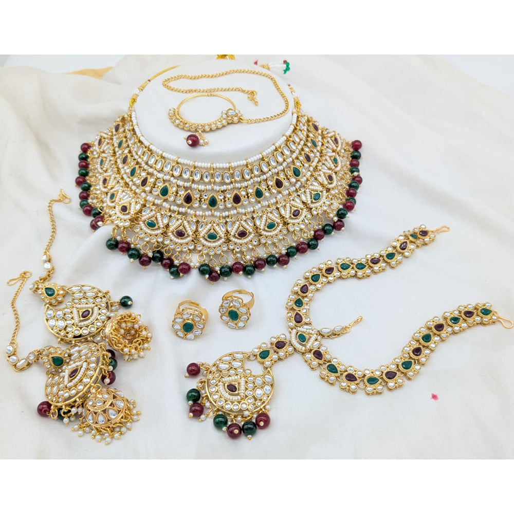 Akruti Collection Heritage Kundan Stone And Pearls Semi Bridal Necklace Set