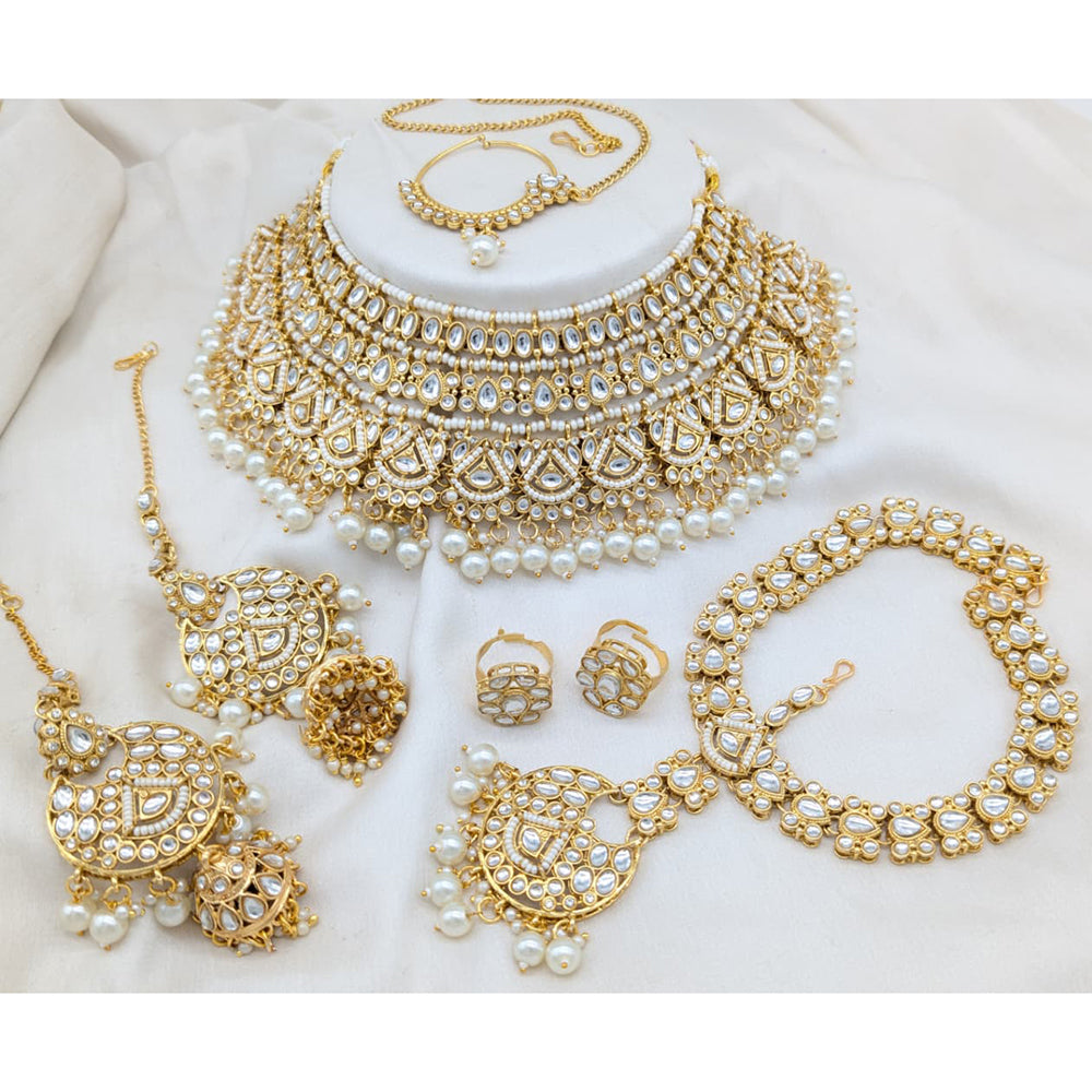 Akruti Collection Heritage Kundan Stone And Pearls Semi Bridal Necklace Set