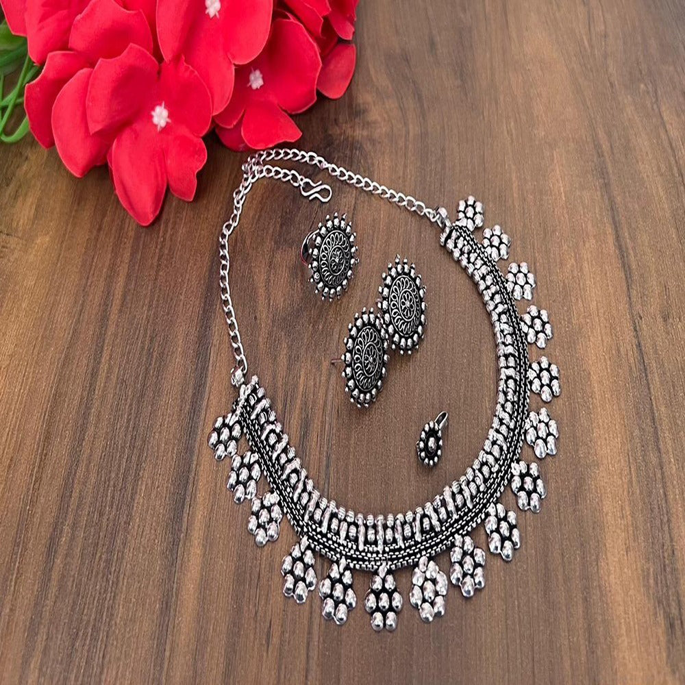Akruti Collection Royal Oxidised Plated Ethnic Combo Set