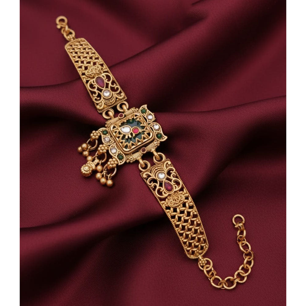 Akruti Collection Royal Pota Stone And Pearl Adjustable Hand Bracelet