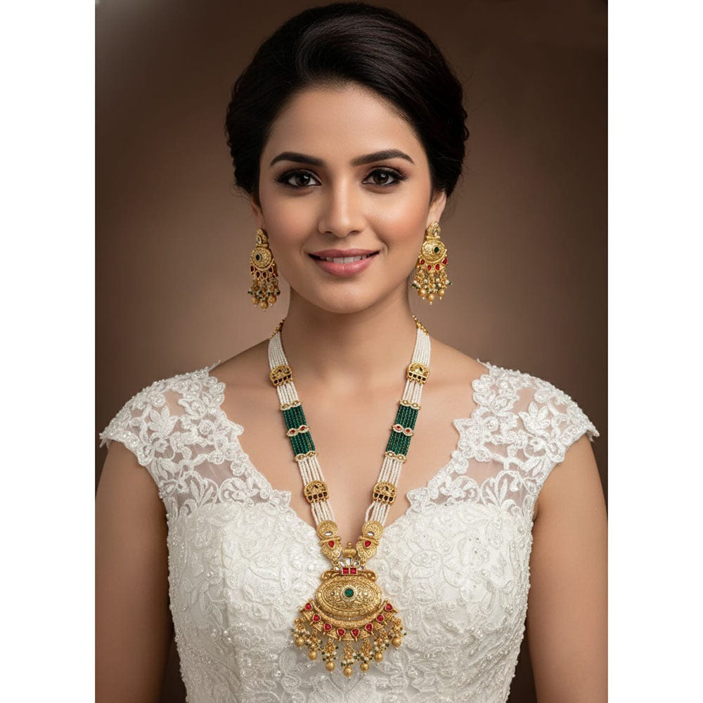 Akruti Collection Royal Pota Stone And Pearl Long Necklace Set