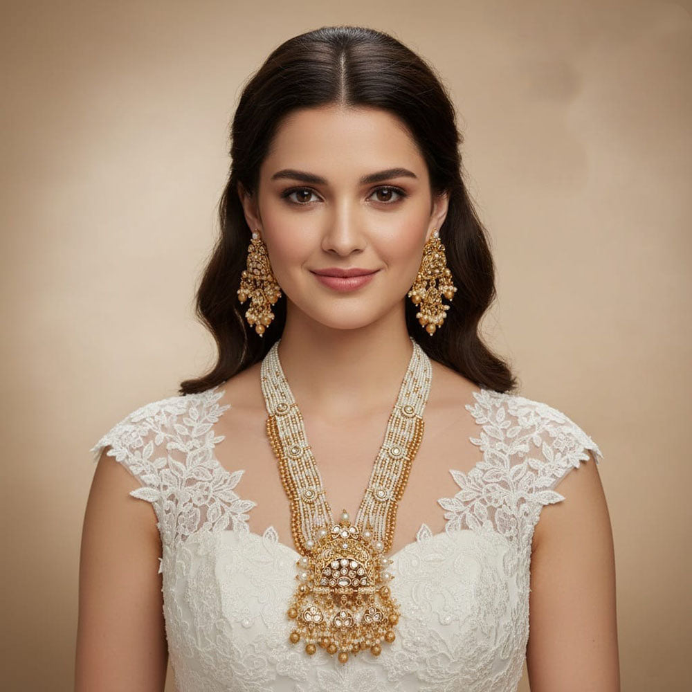 Akruti Collection Royal Pota Stone And Pearl Long Necklace Set