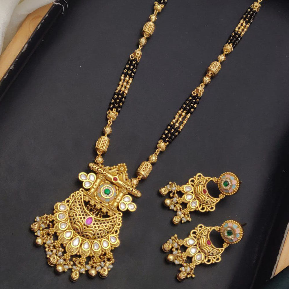 Akruti Collection Elegant Pota Stone And Beads Black Meenakari Beads Mangalsutra