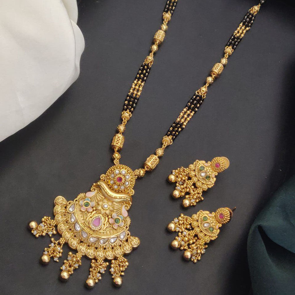Akruti Collection Elegant Pota Stone And Beads Black Meenakari Beads Mangalsutra
