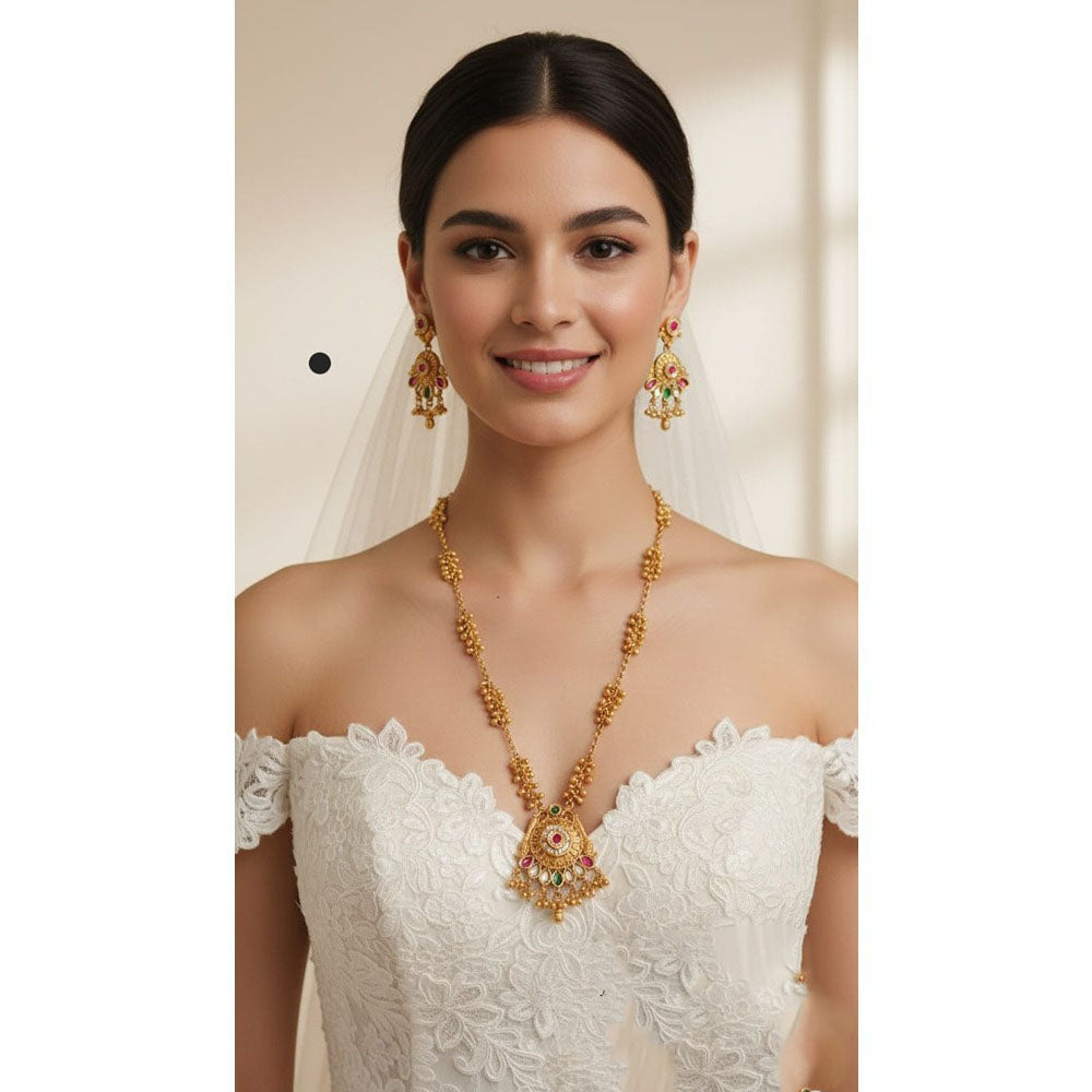 Akruti Collection Designer Pota Stone And Pearl Necklace Set