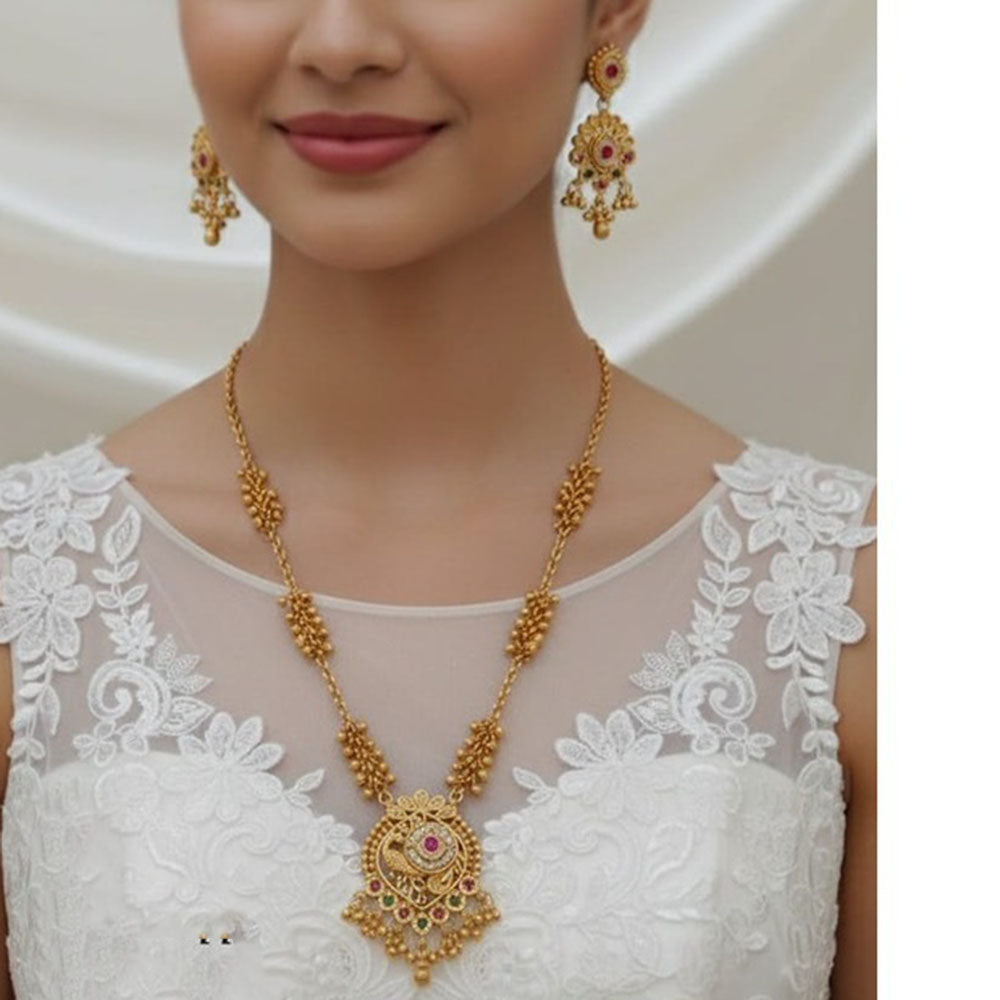 Akruti Collection Designer Pota Stone And Pearl Necklace Set