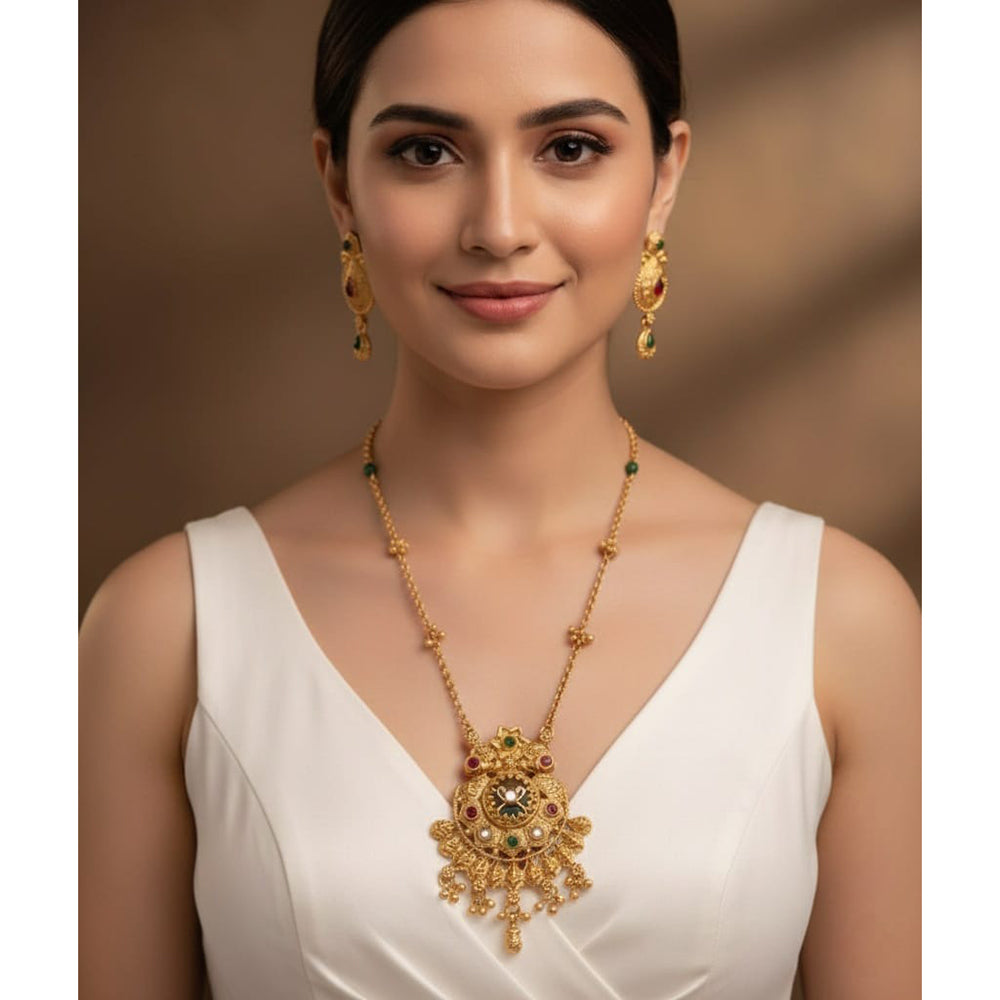 Akruti Collection Designer Pota Stone And Pearl Necklace Set