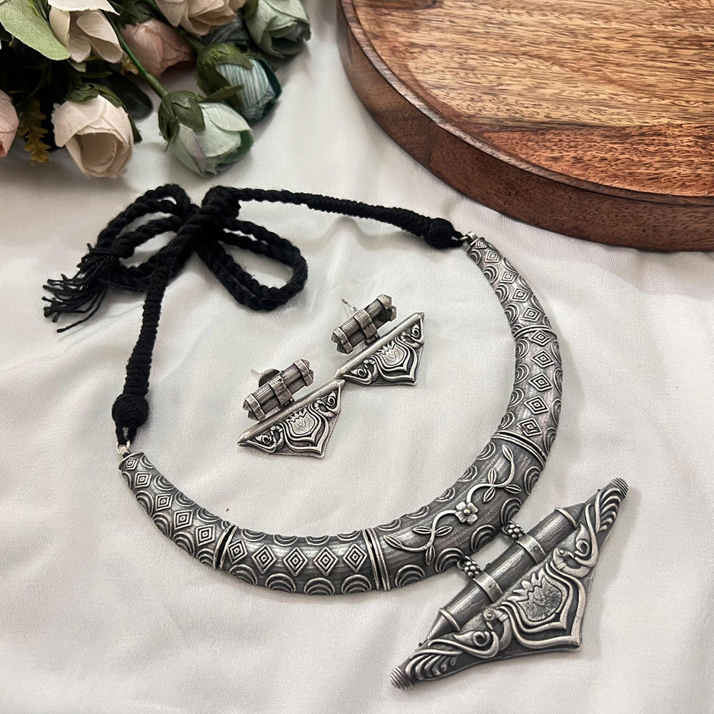 Akruti Collection Royal Oxidised Plated Necklace Set