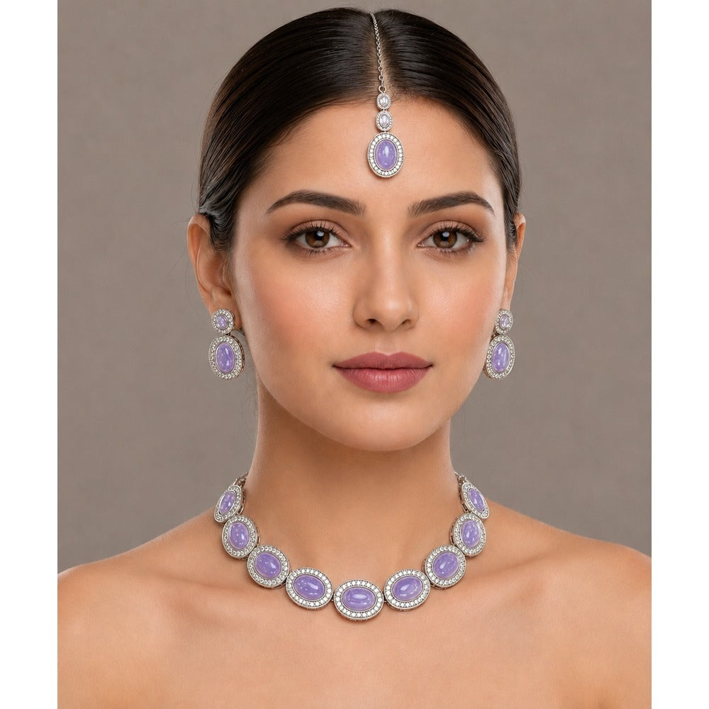 Akruti Collection Graceful Glass Crystal Necklace Set