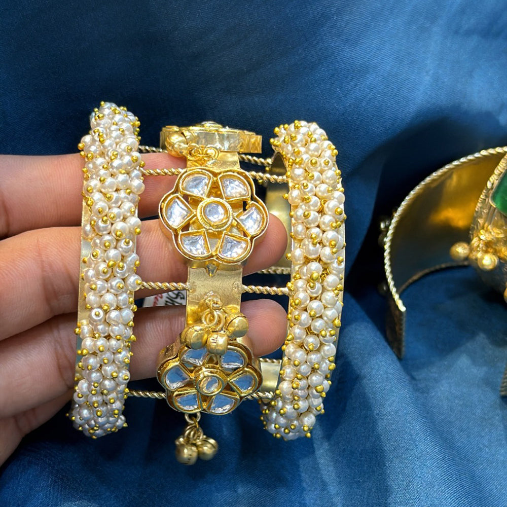 Akruti Collection Designer Pota Stone And Pearl Openable Kada